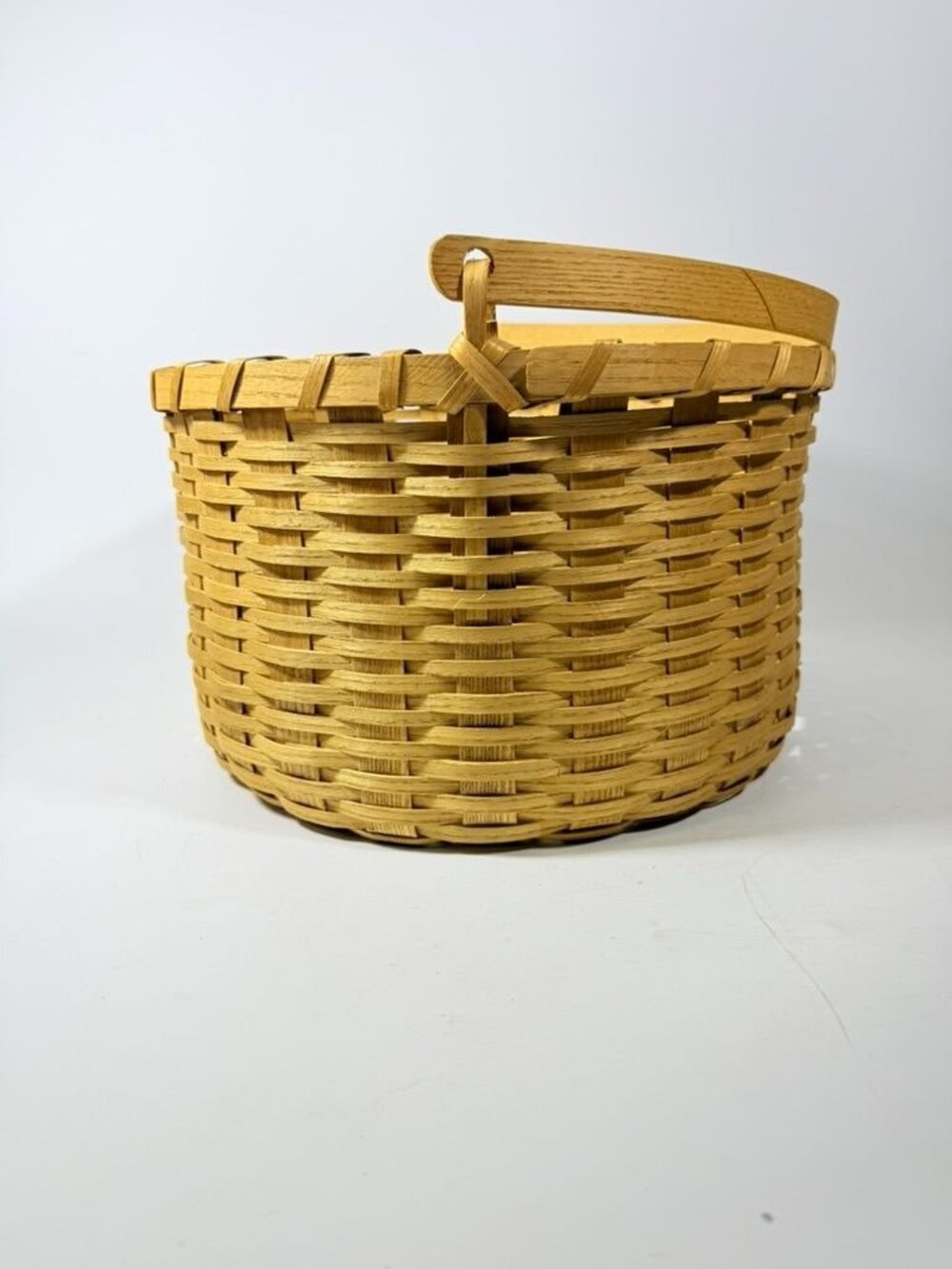 Amish Handwowen Swinging Handled Basket Vintage Light Wood Handmade Decorative - Picture 4 of 16
